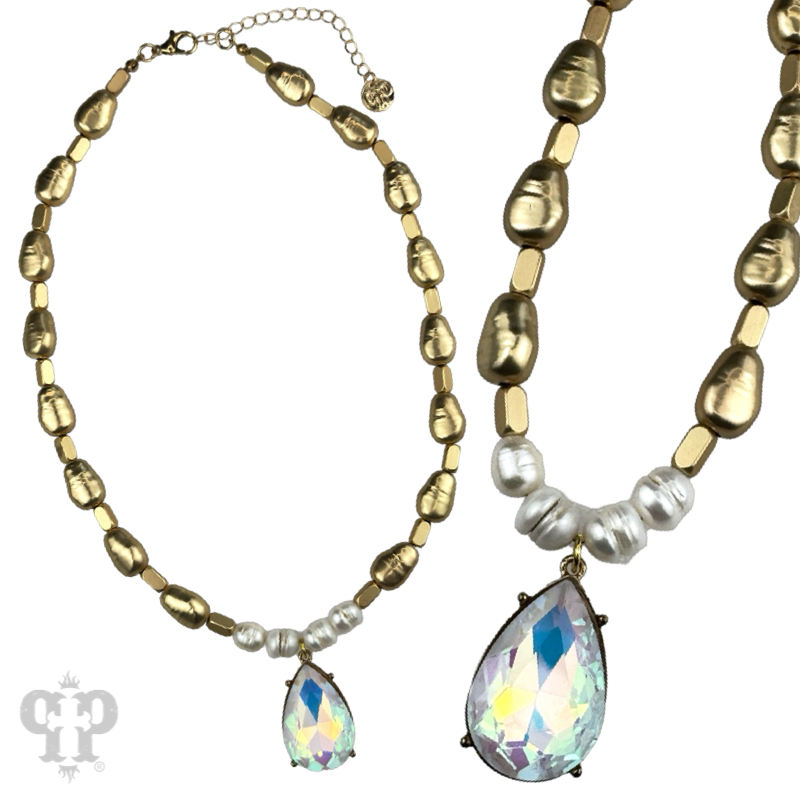 Gold and pearl bead necklace with pendant - LC