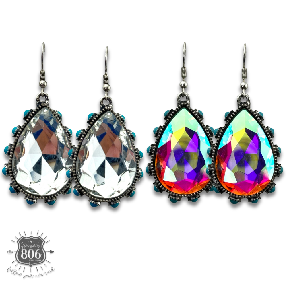 Rhinestone bead studded teardrop earring - LC