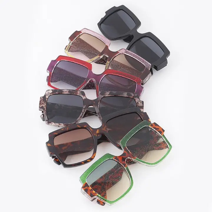 Glitter Tortoise Square Sunglasses