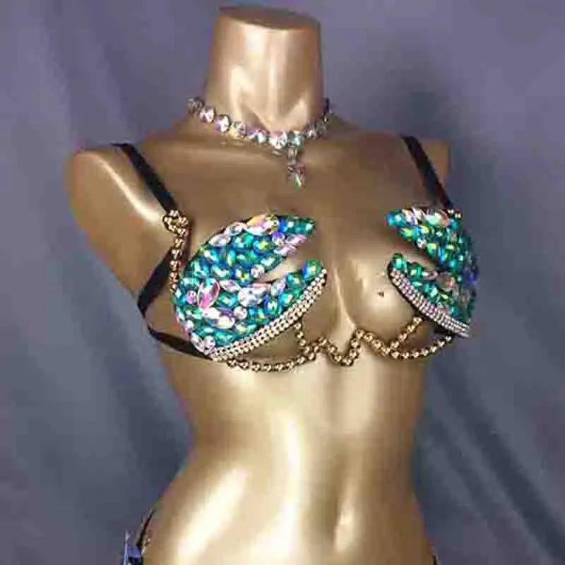 The Stardust Prism Sirena – Deluxe Rainbow Stone Samba Carnival Wire Bra