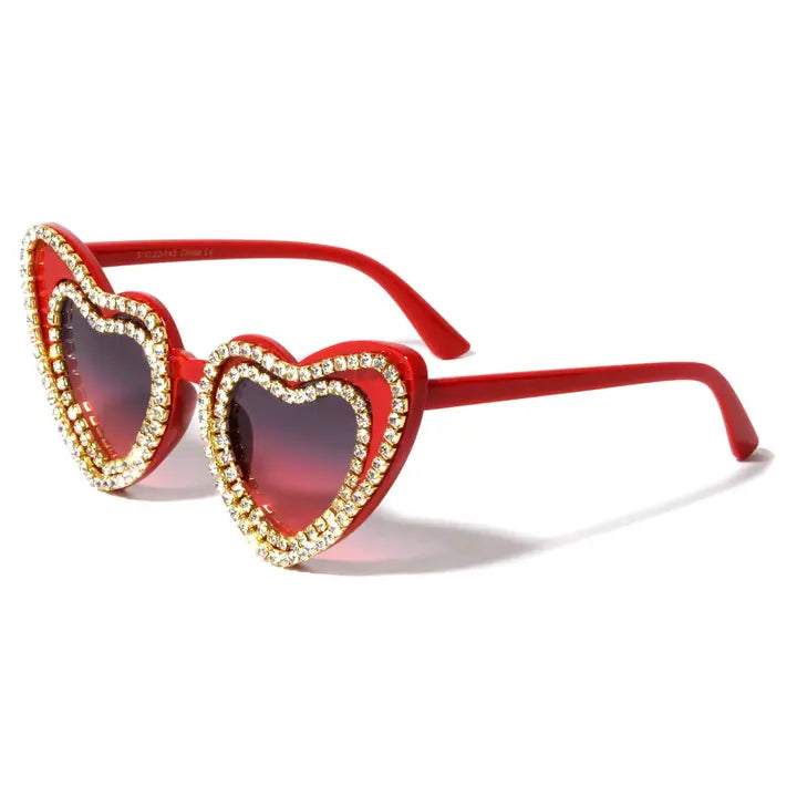 Heart Shape Rhinestone Flip-up Sunglasses