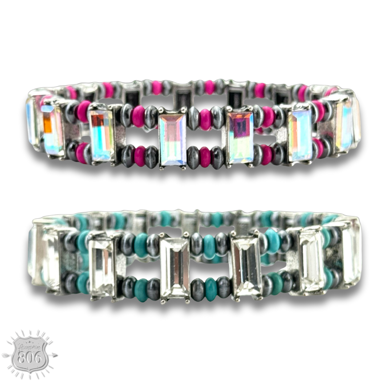 Rhinestone and burnished bead bracelet