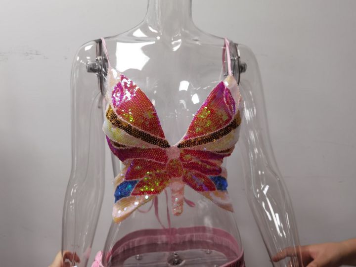 Sequined Performance Show Top Belly Dance Sequined Butterfly Bra DS Nightclub Stage Sequined Butterfly Top