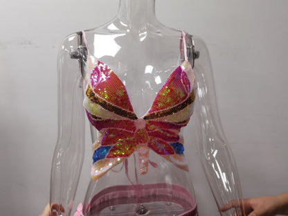 Sequined Performance Show Top Belly Dance Sequined Butterfly Bra DS Nightclub Stage Sequined Butterfly Top