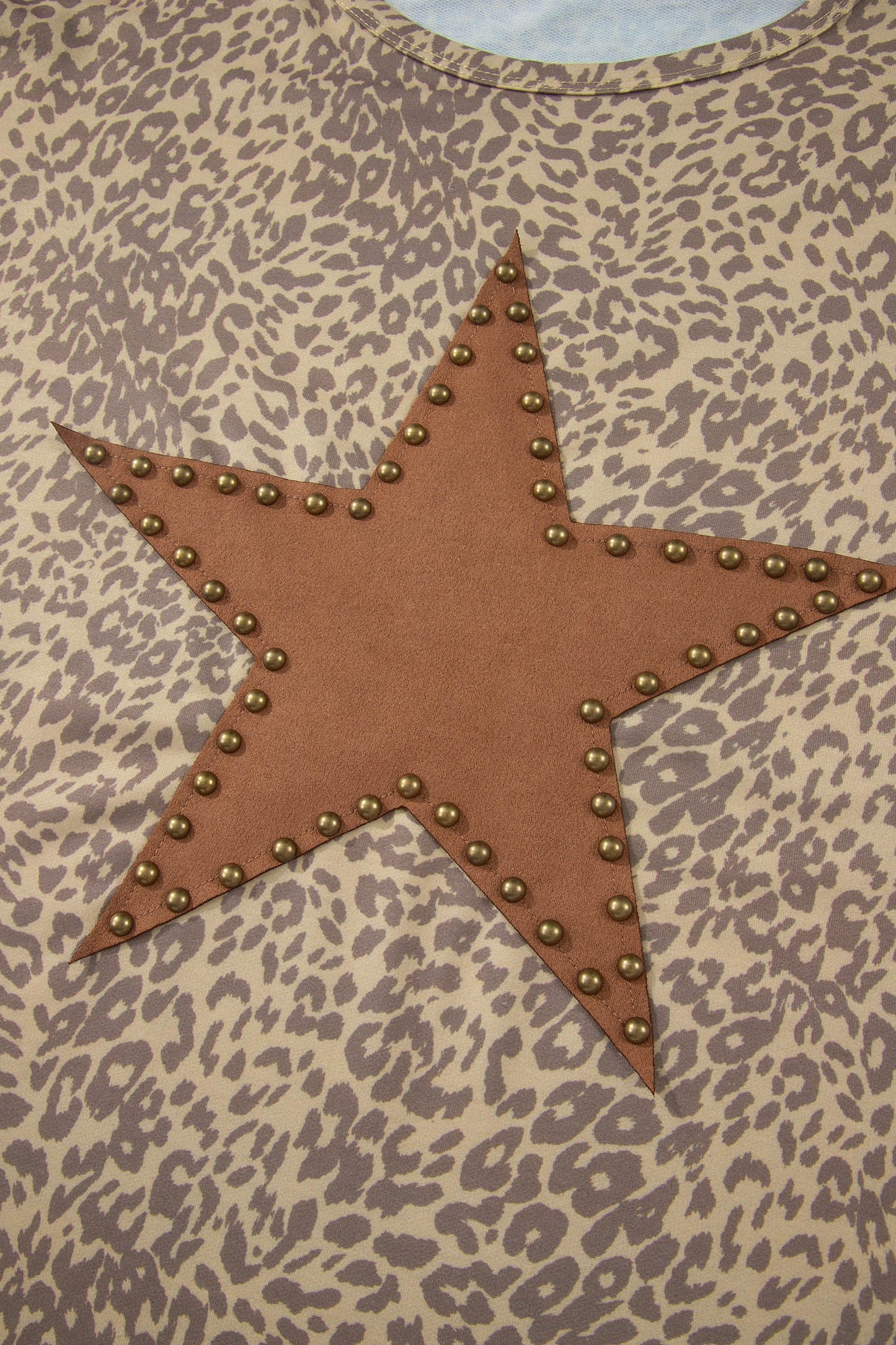 Khaki Leopard Retro Studded Star Patch Loose Tee