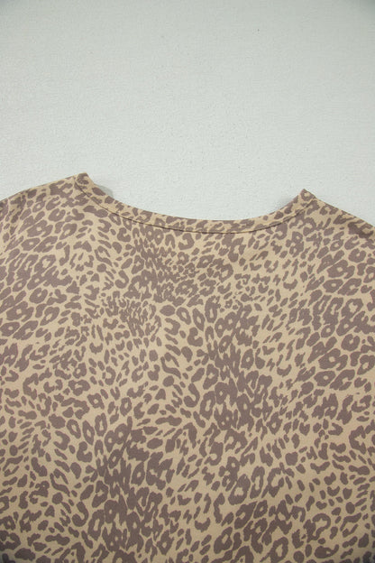 Khaki Leopard Retro Studded Star Patch Loose Tee