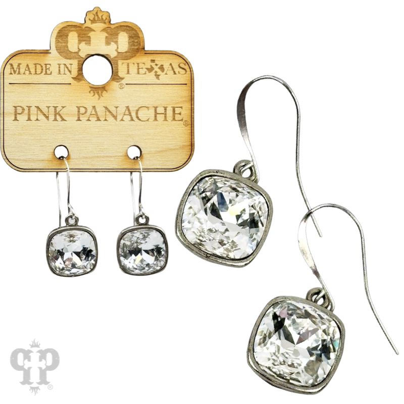 Austrian square crystal hook earring, 12mm