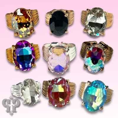Oval rhinestone ring