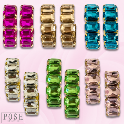 Rhinestone rectangle hoop earrings