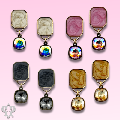 Pearlescent rectangle and Austrian crystal earring