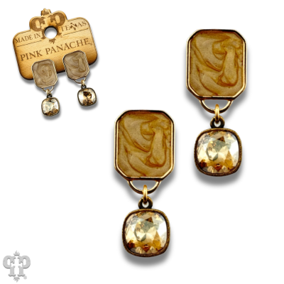 Pearlescent rectangle and Austrian crystal earring