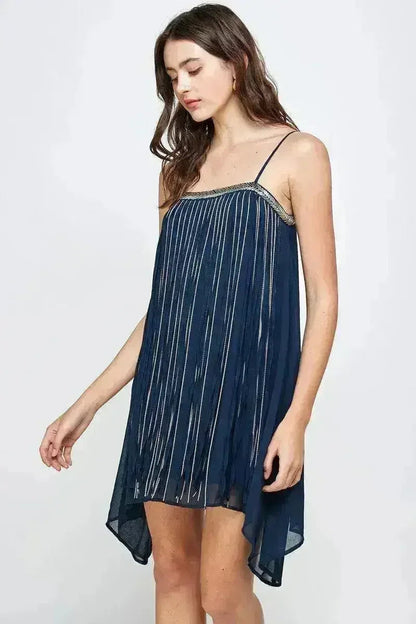 Metallic Fringe Sleeveless Mini Dress Flow - Femstylo