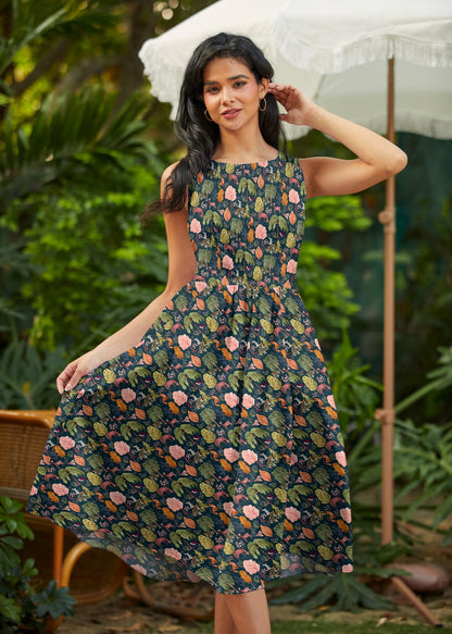 Woodland Midi Dress in Navy