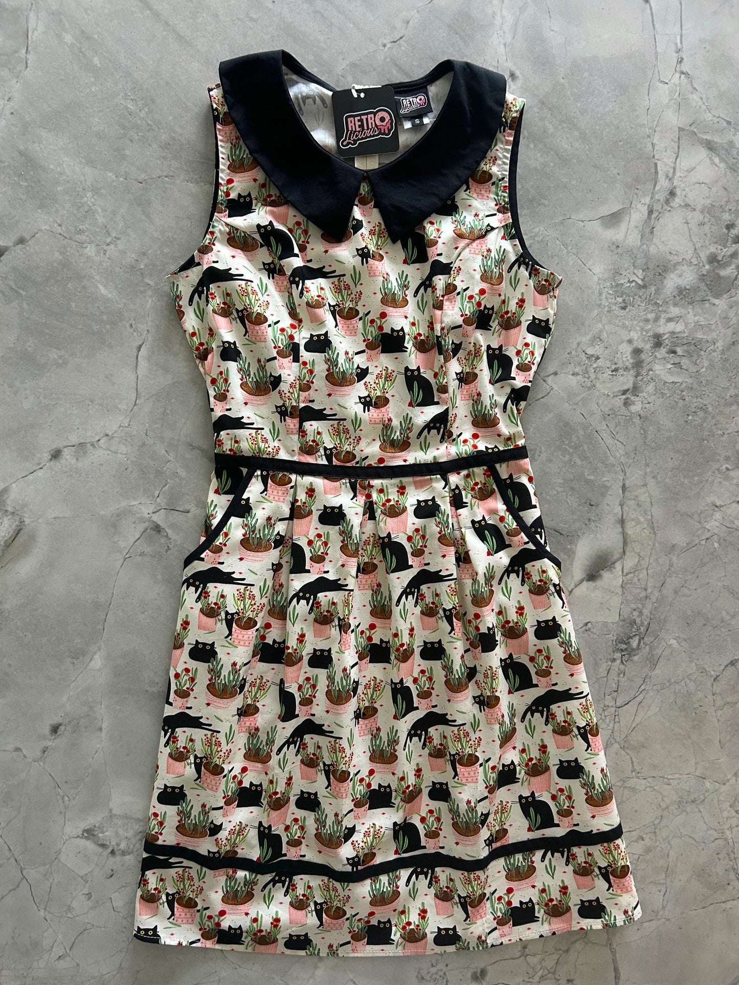 Cats & Plants Collared Dress - Plus Sizes only