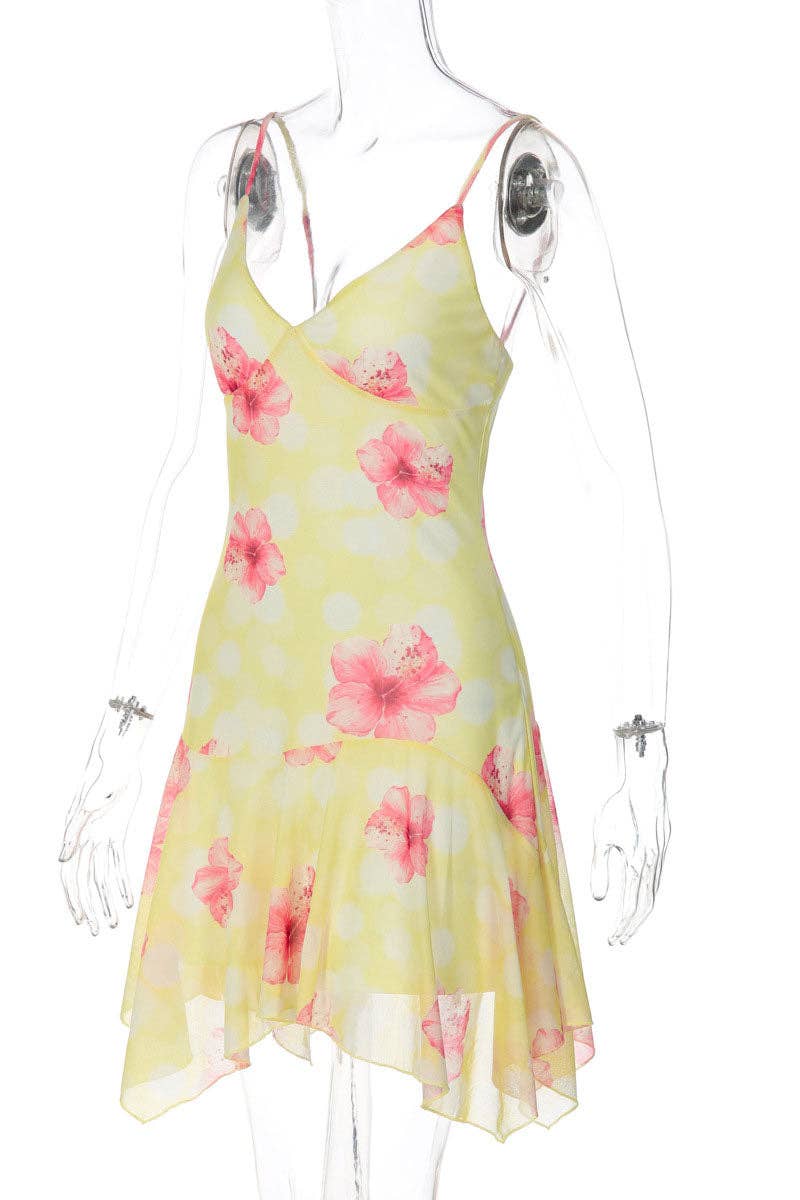 Floral Asymmetrical Hem Dress