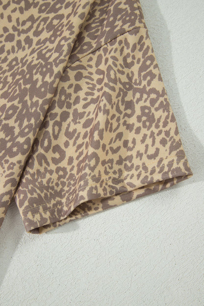 Khaki Leopard Retro Studded Star Patch Loose Tee