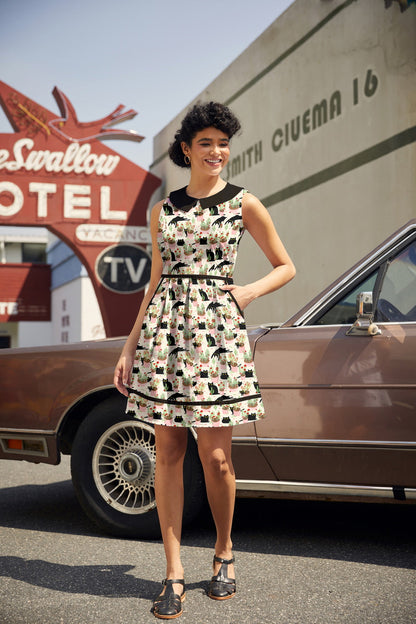 Cats & Plants Collared Dress - Plus Sizes only