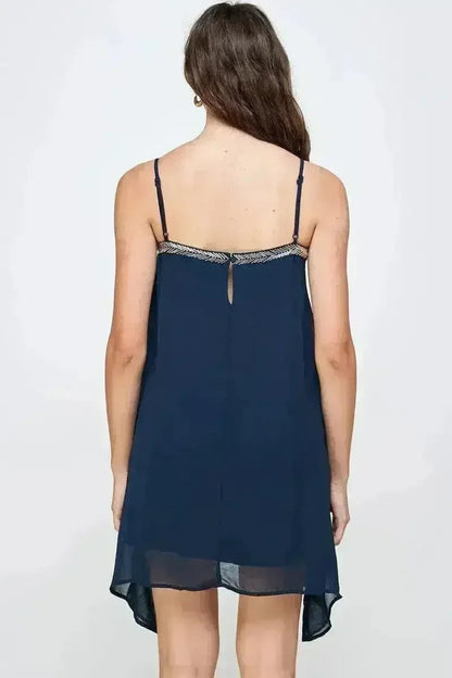 Metallic Fringe Sleeveless Mini Dress Flow - Femstylo