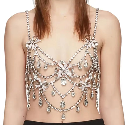 Exaggerated Rhinestone Butterfly Body Chain Top – Luxury Crystal Butterfly Pendant Bra Harness for Stage Costumes, Festivals & Raves
