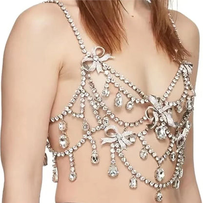 Exaggerated Rhinestone Butterfly Body Chain Top – Luxury Crystal Butterfly Pendant Bra Harness for Stage Costumes, Festivals & Raves