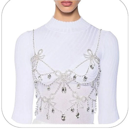 Exaggerated Rhinestone Butterfly Body Chain Top – Luxury Crystal Butterfly Pendant Bra Harness for Stage Costumes, Festivals & Raves