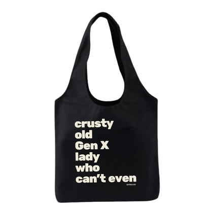 Crusty Old Gen X Lady Who Can't Even Keychain and Tote Bag Bundle | Motel Style Keyholder and Black Canvas Tote