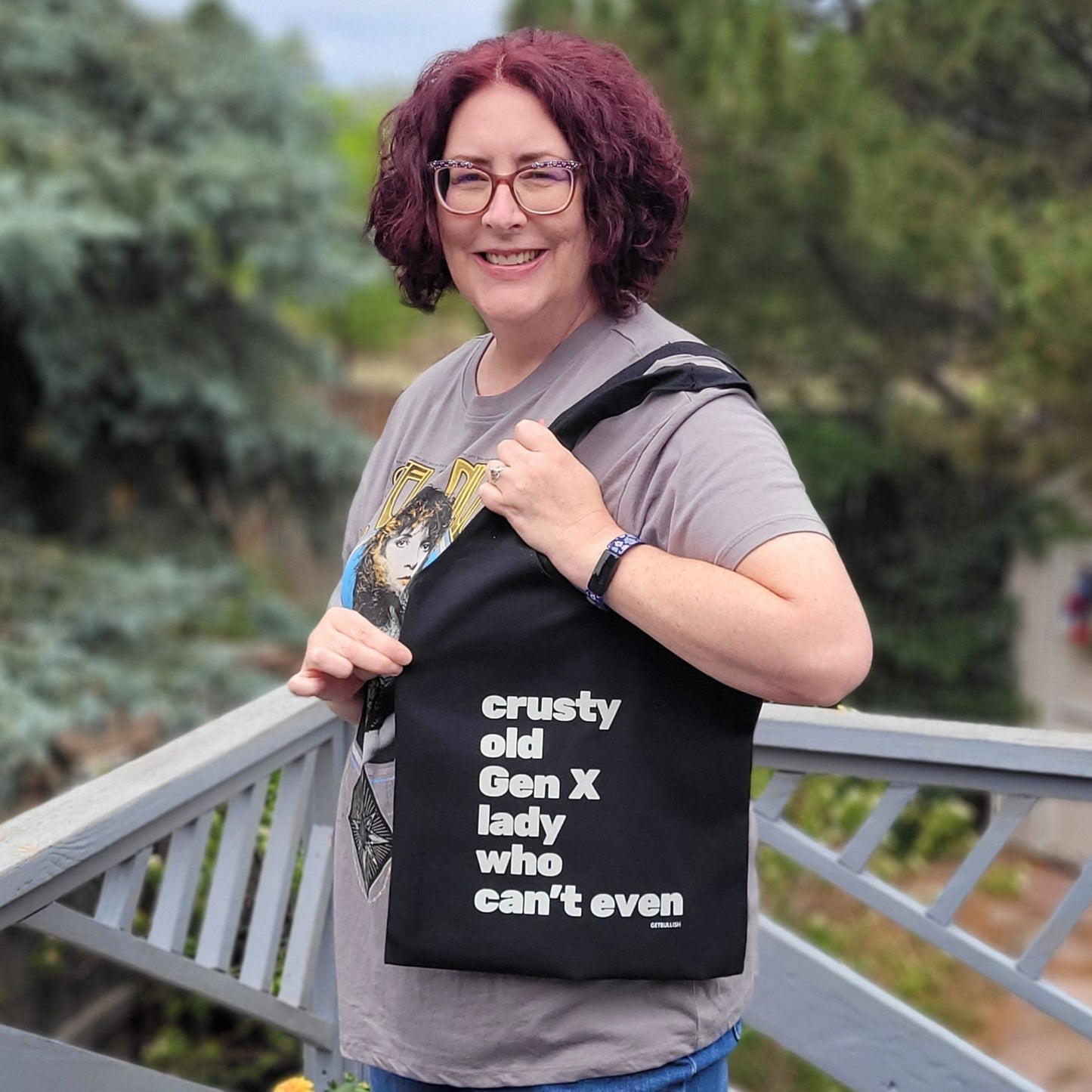 Crusty Old Gen X Lady Who Can't Even Keychain and Tote Bag Bundle | Motel Style Keyholder and Black Canvas Tote