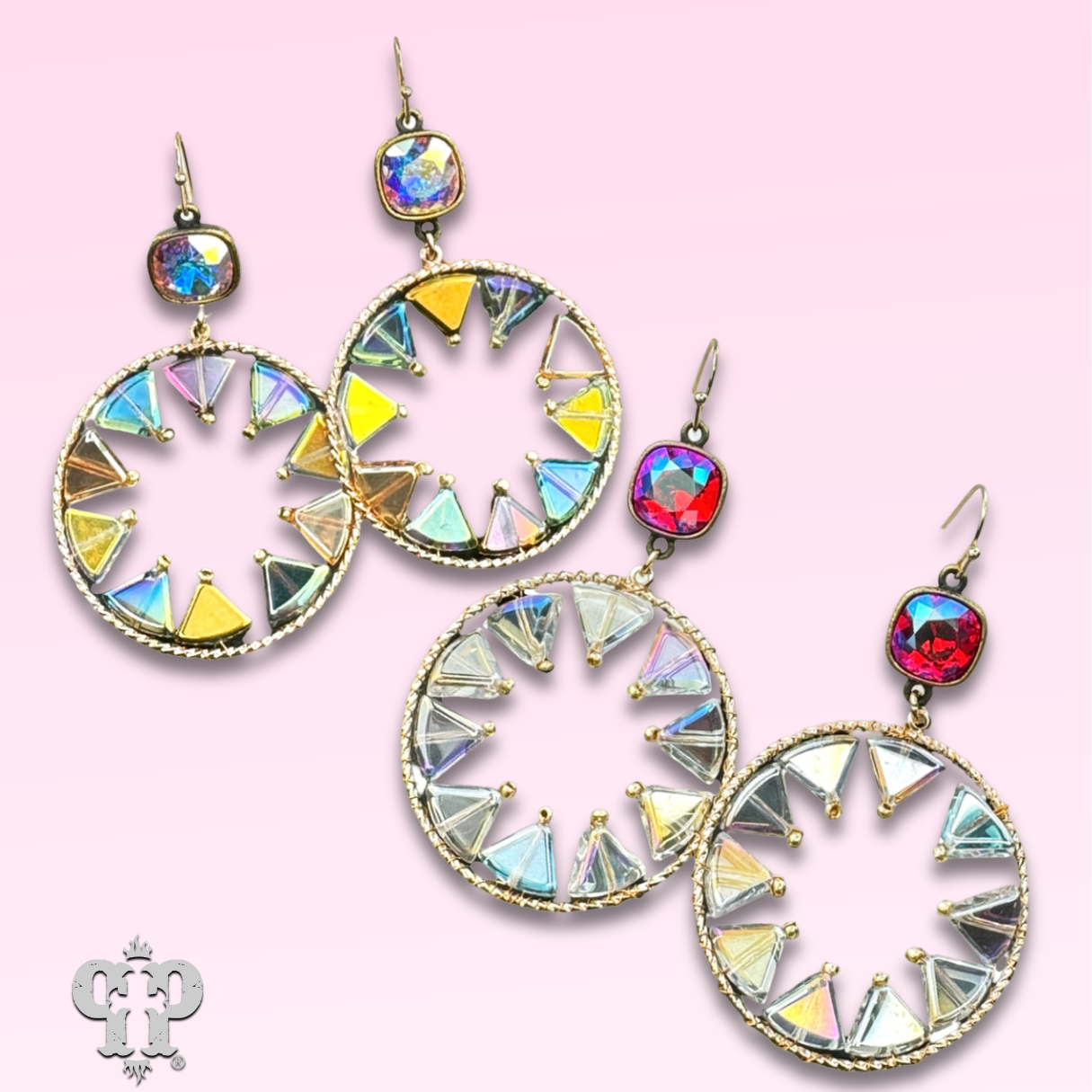 Triangle bead circular dangle earring with Austrian crystal - LC