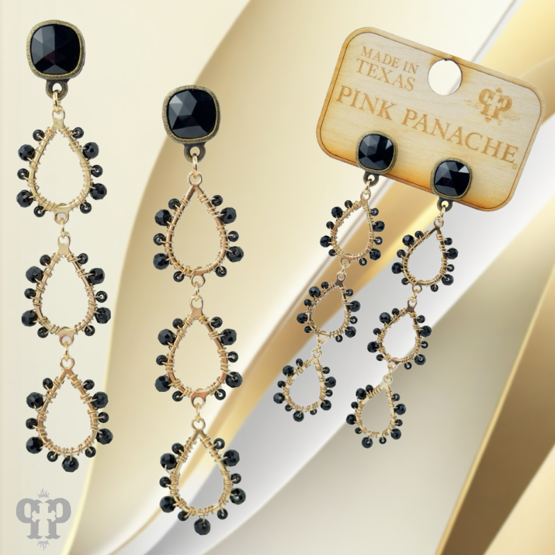 Triple bead wrapped teardrop and Austrian crystal dangle earring - LC