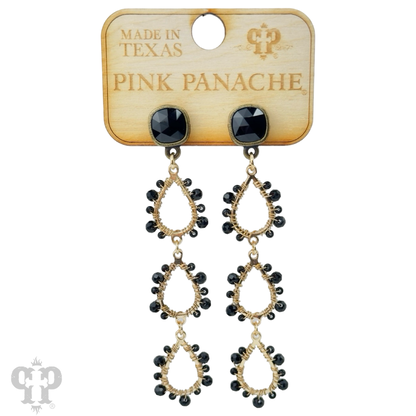 Triple bead wrapped teardrop and Austrian crystal dangle earring - LC