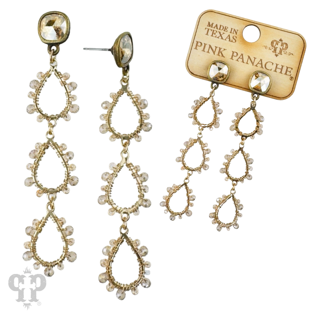 Triple bead wrapped teardrop and Austrian crystal dangle earring - LC