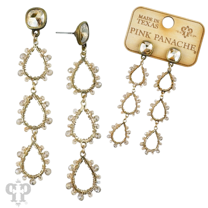 Triple bead wrapped teardrop and Austrian crystal dangle earring - LC