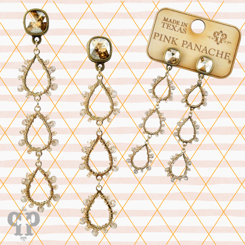 Triple bead wrapped teardrop and Austrian crystal dangle earring - LC