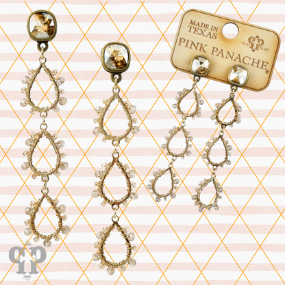 Triple bead wrapped teardrop and Austrian crystal dangle earring - LC