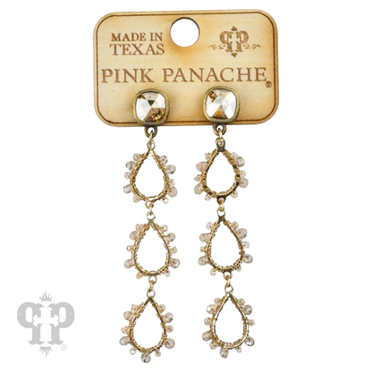 Triple bead wrapped teardrop and Austrian crystal dangle earring - LC