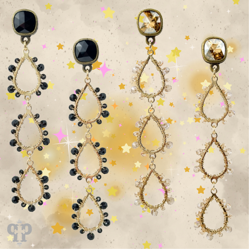 Triple bead wrapped teardrop and Austrian crystal dangle earring - LC