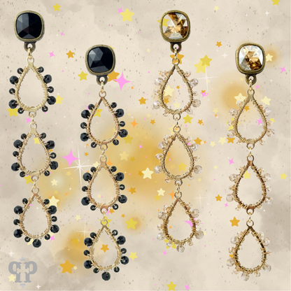 Triple bead wrapped teardrop and Austrian crystal dangle earring - LC