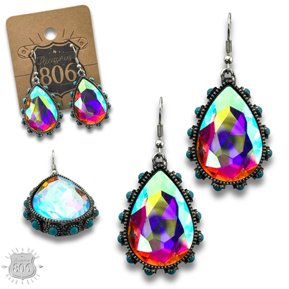 Rhinestone bead studded teardrop earring - LC