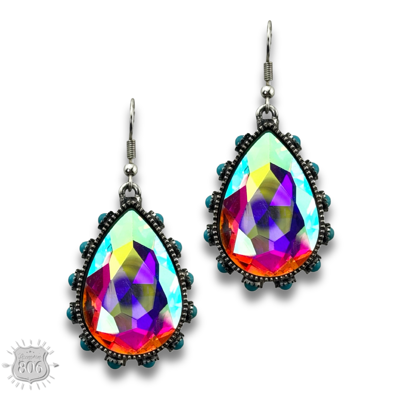 Rhinestone bead studded teardrop earring - LC