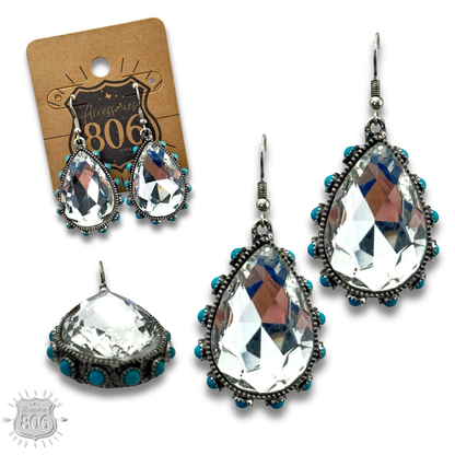 Rhinestone bead studded teardrop earring - LC
