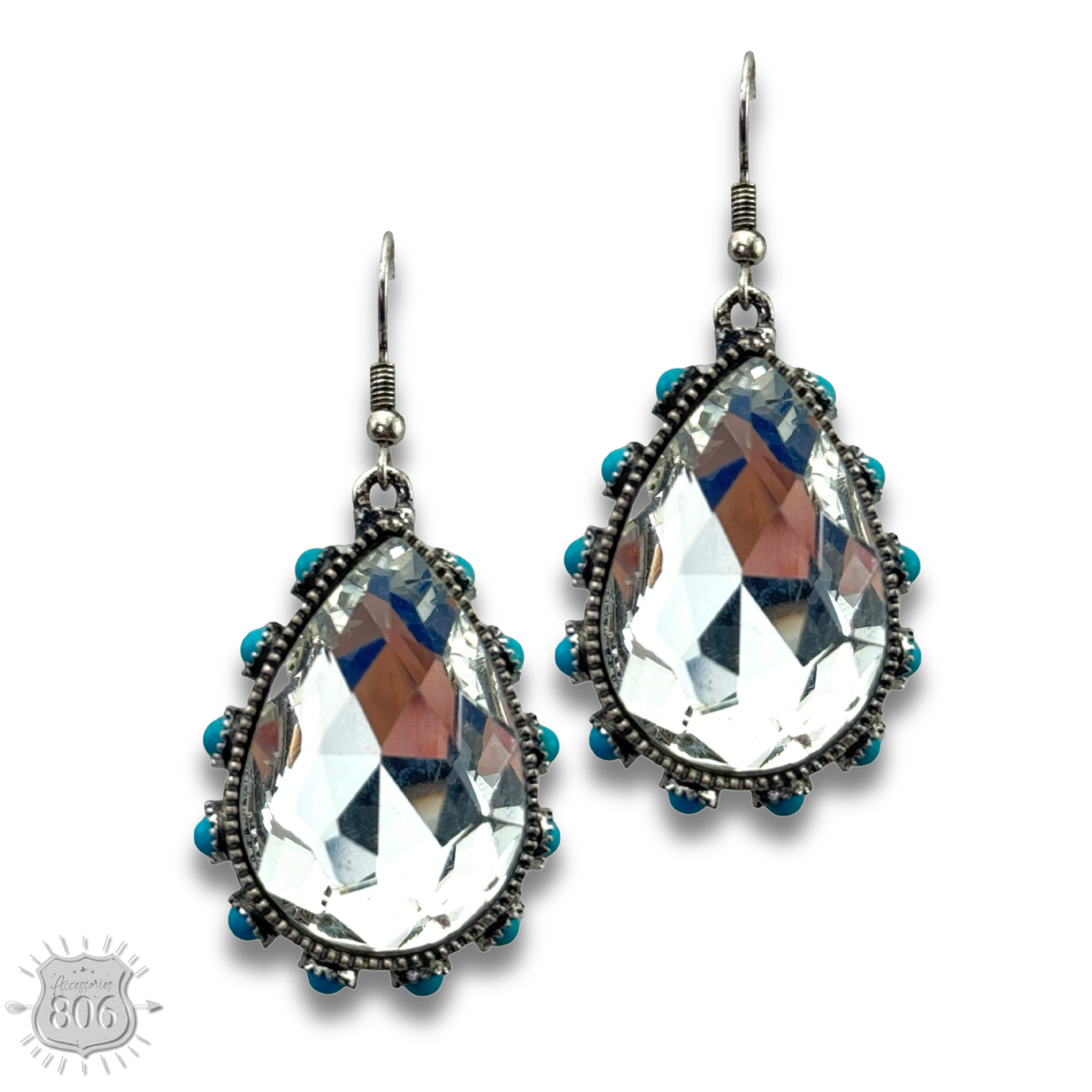 Rhinestone bead studded teardrop earring - LC