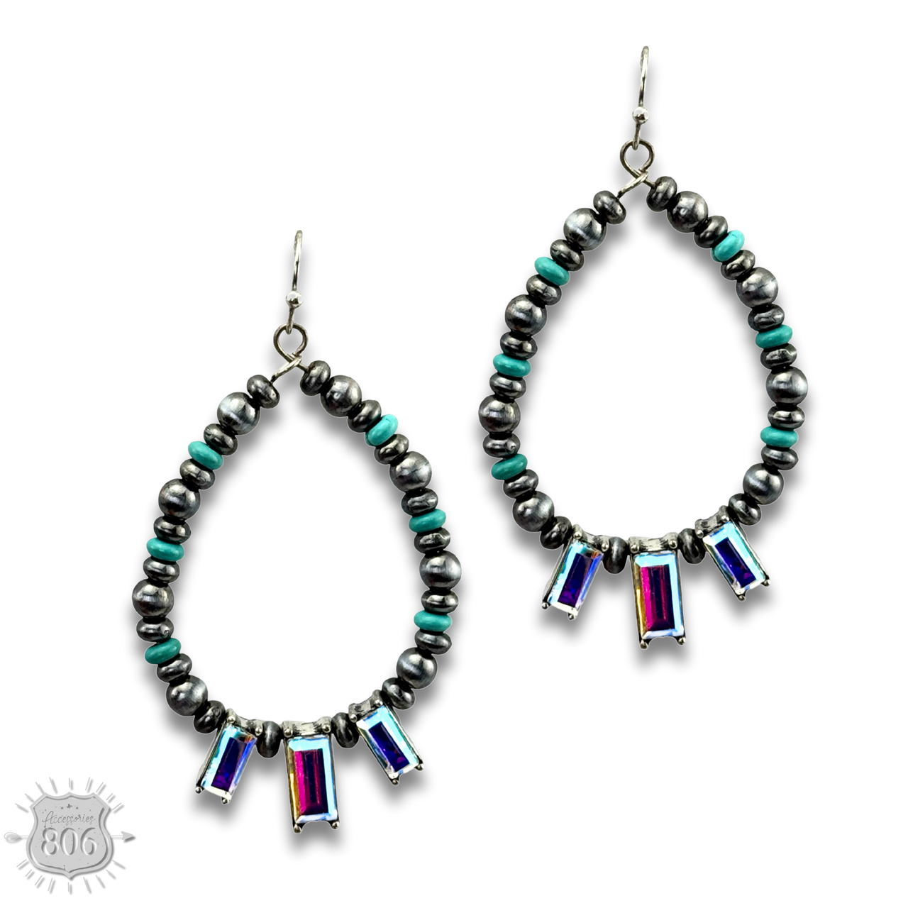 Burnished bead and rhinestone teardrop earring