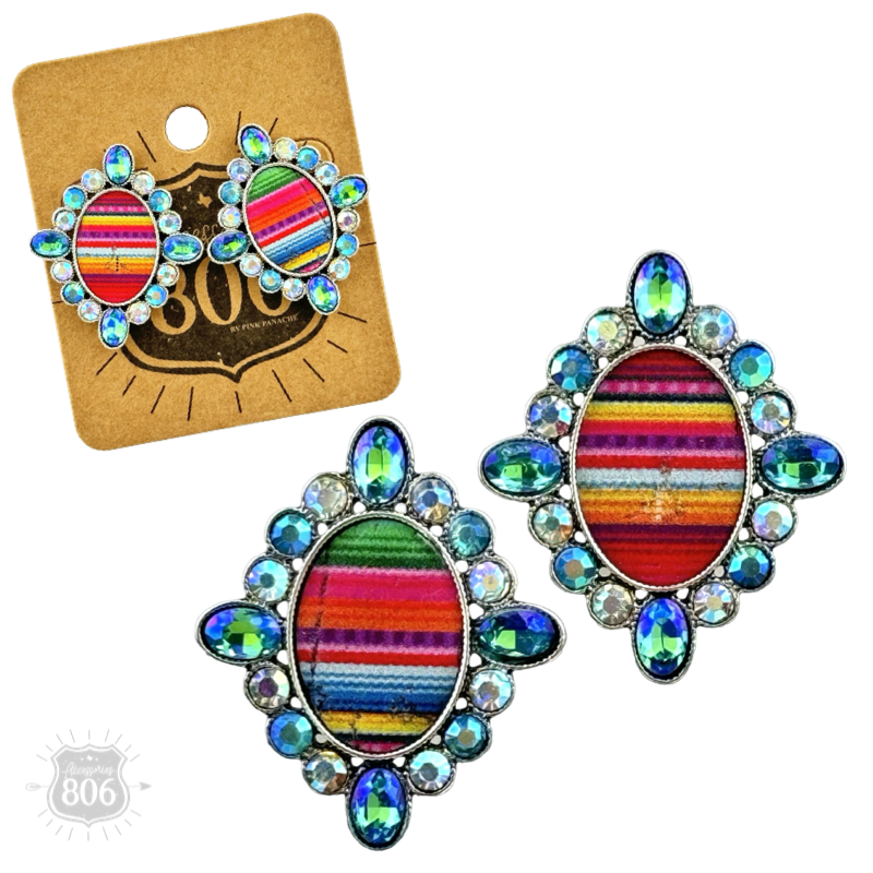 Western serape oval and rhinestone earring