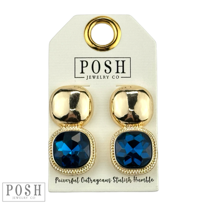 Square rhinestone double post earring