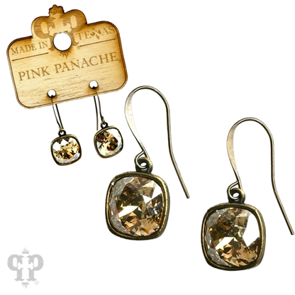 Austrian square crystal hook earring, 12mm