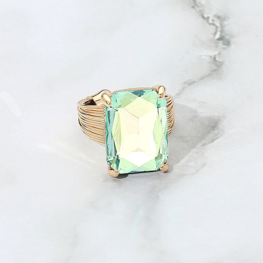 Women's Emerald Cut Stone Adjustable Ring