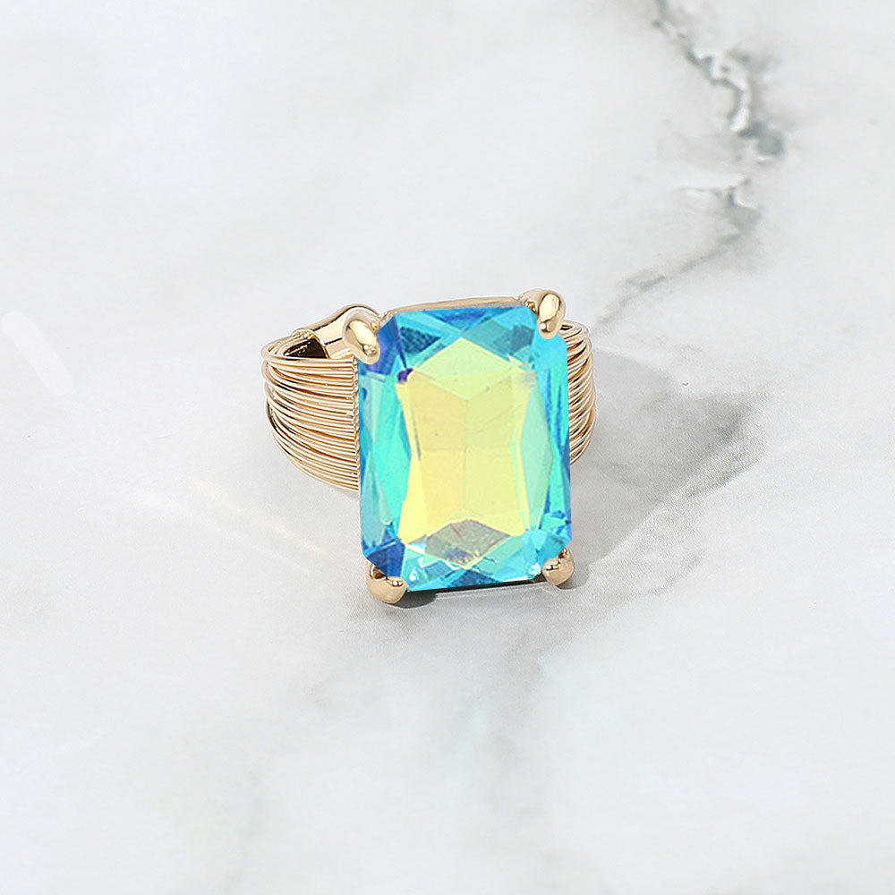 Women's Emerald Cut Stone Adjustable Ring