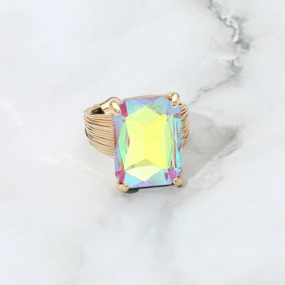 Women's Emerald Cut Stone Adjustable Ring
