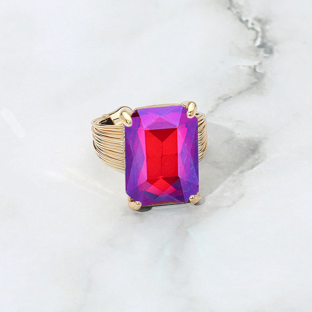 Women's Emerald Cut Stone Adjustable Ring