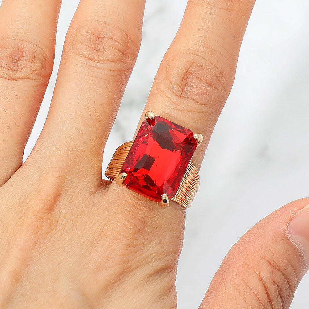 Women's Emerald Cut Stone Adjustable Ring